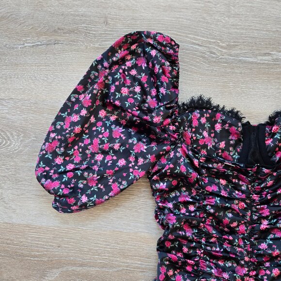 For Love & Lemons Melrose Puff Sleeve Satin Floral Bustier Mini Dress Sexy Small - Picture 14 of 17